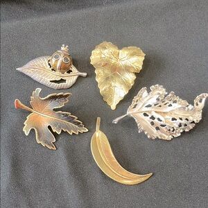 Gold and Silver Leaf Brooch Set